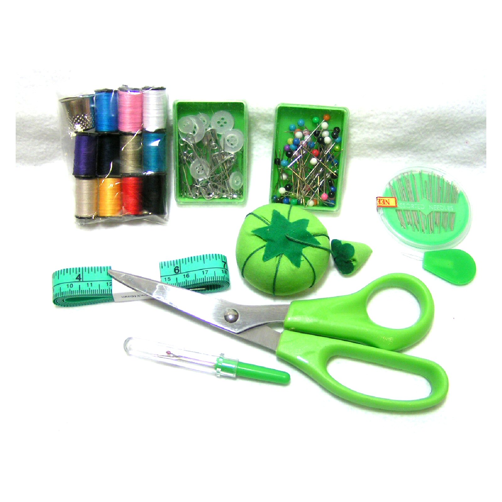 10-pc GREEN Portable Sewing Kit in Pouch for Home & Travel - Click Image to Close