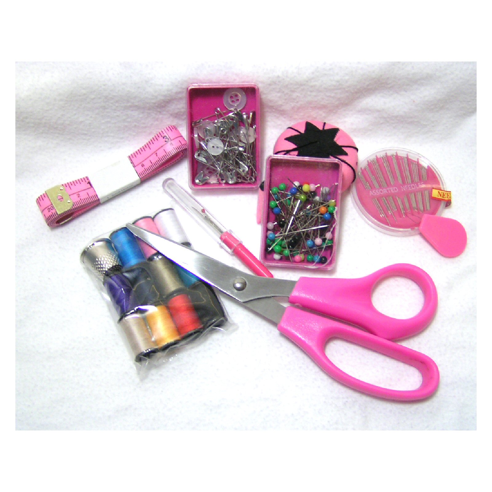 10-pc PINK Portable Sewing Kit in Pouch for Home & Travel - Click Image to Close