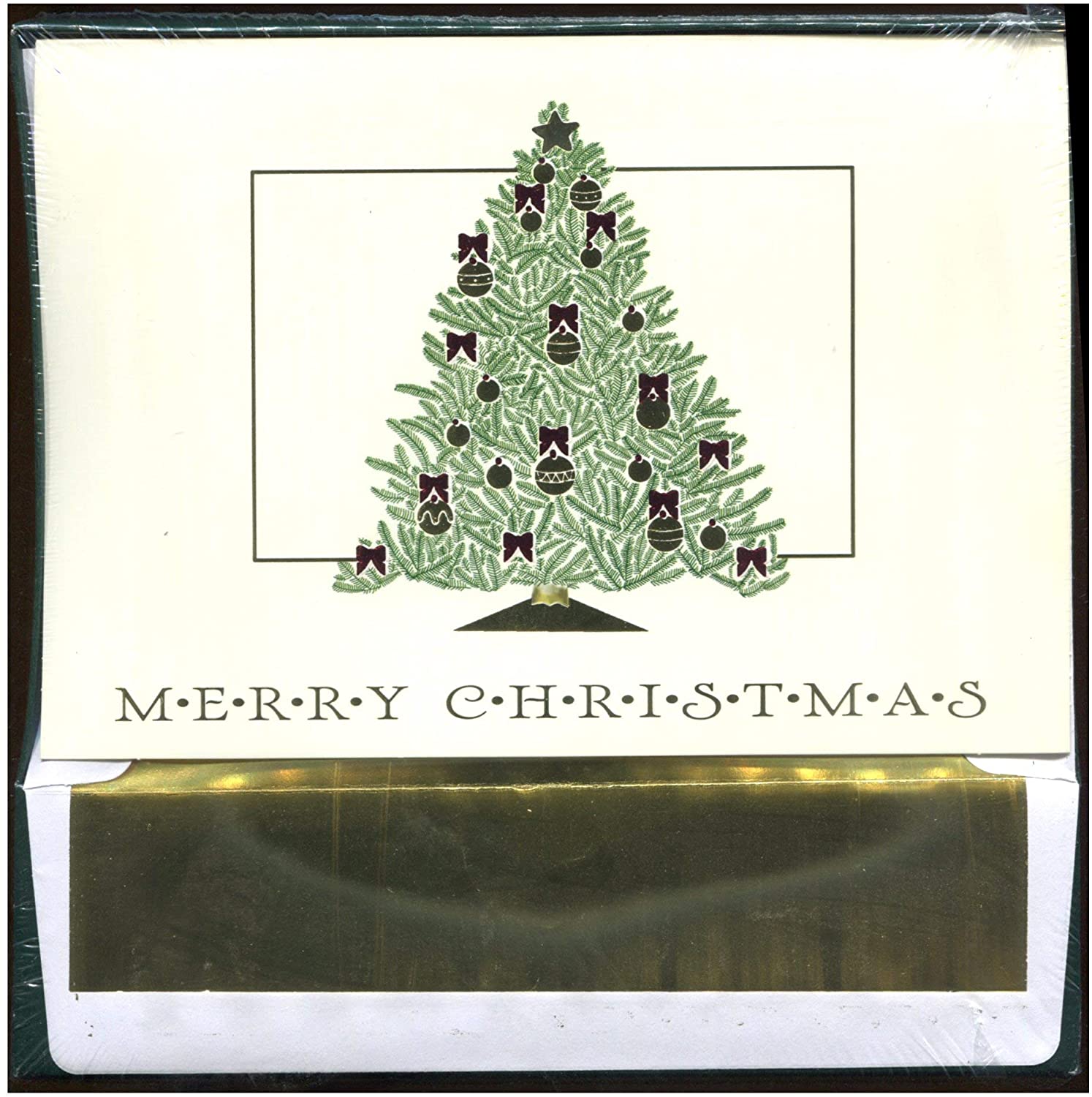 15 Foil Embossed Boxed Christmas Holiday Cards - Christmas Tree - Click Image to Close