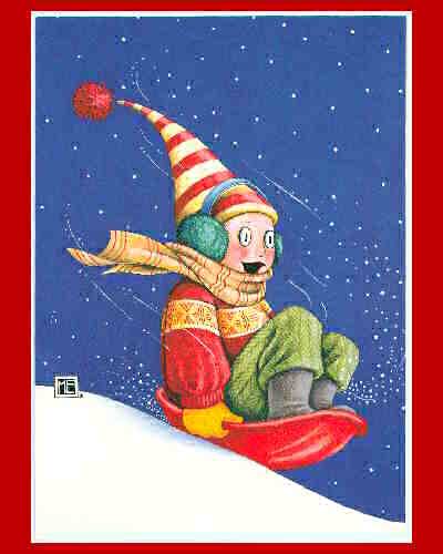 Mary Engelbreit Boxed Christmas Cards BOY ON SAUCER - Click Image to Close