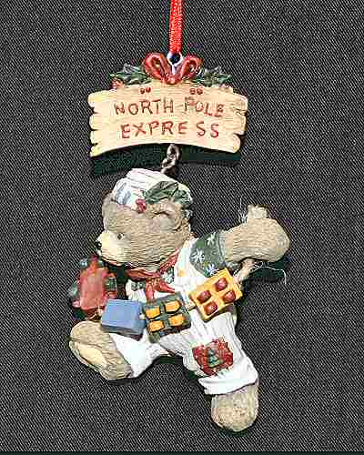 Collectible Bear with Train Ornament - Click Image to Close