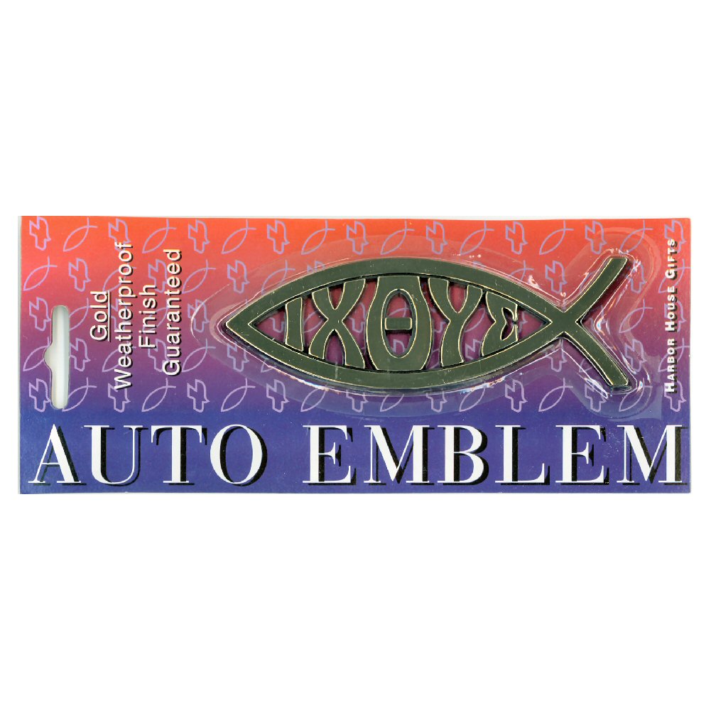 Jesus Auto Emblem Christian Fish Greek Letters Gold - Click Image to Close