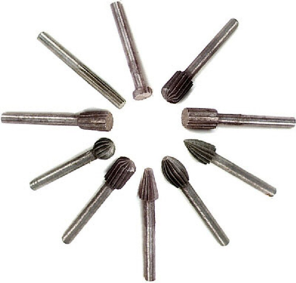 10-pc Rotary Tool Alloy Steel Burrs 1/4-inch Heads - Click Image to Close