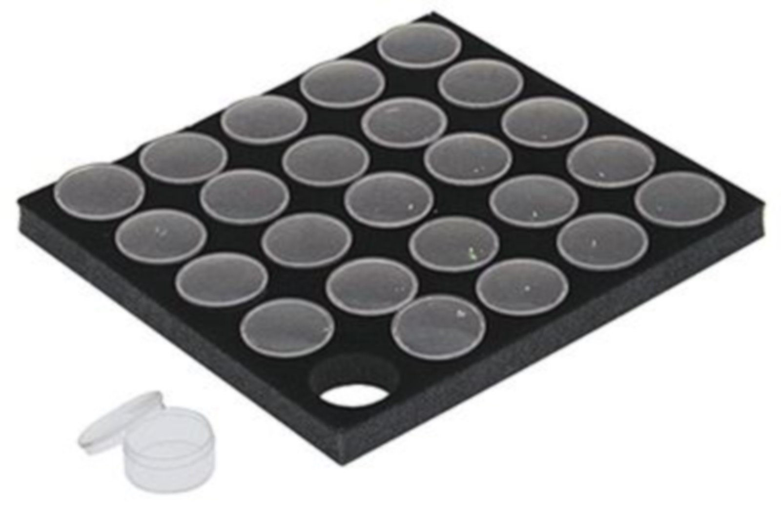 25, 1-inch Plastic BEAD GEM Storage Display Jars BLACK Foam