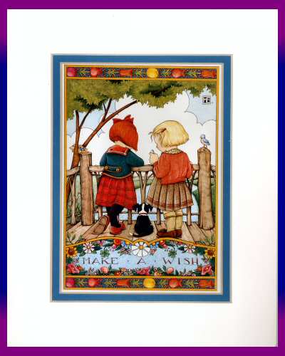 Mary Engelbreit Matted Card Print 'Make a Wish' NEW