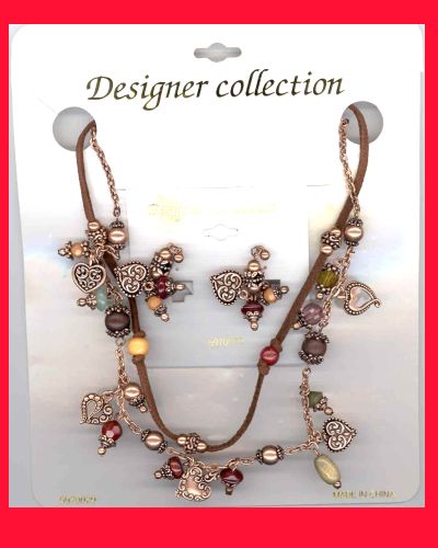 Vintage Necklace and Earring Set with Stones and Crystals B