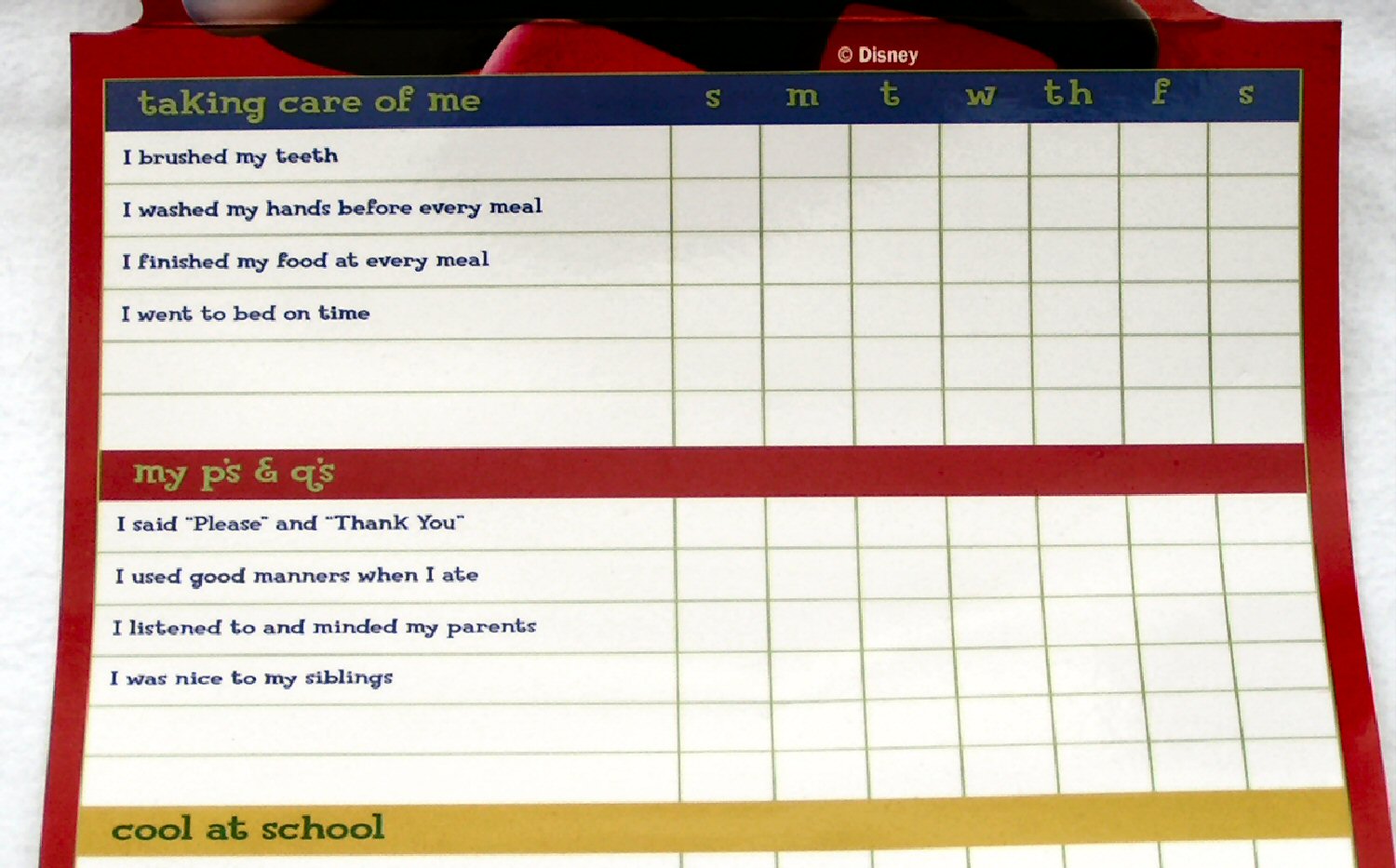 Mickey Mouse Blue Jean Goal Chart