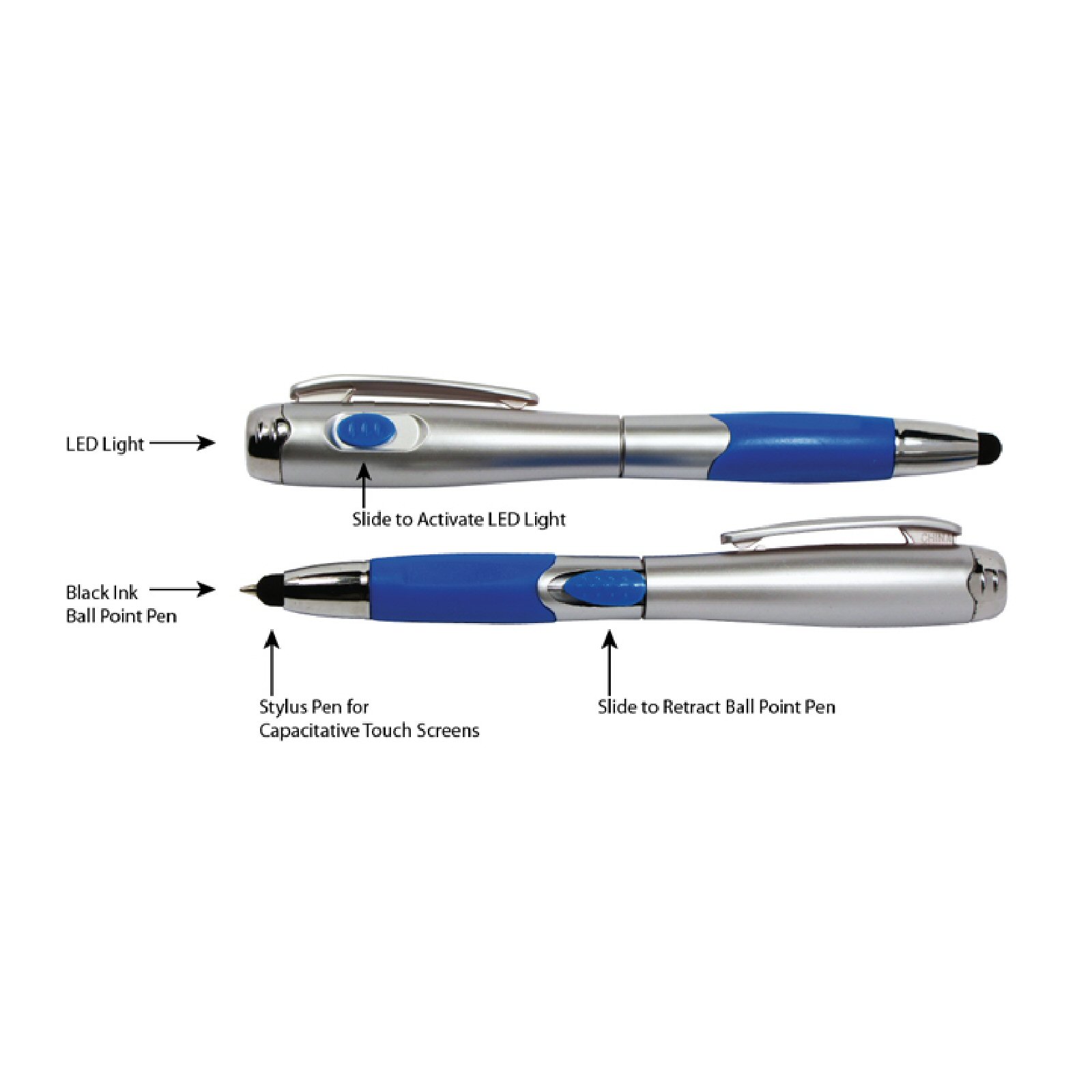 3-Way Tablet Stylus, GREEN Pen & LED Light for iPad, Android